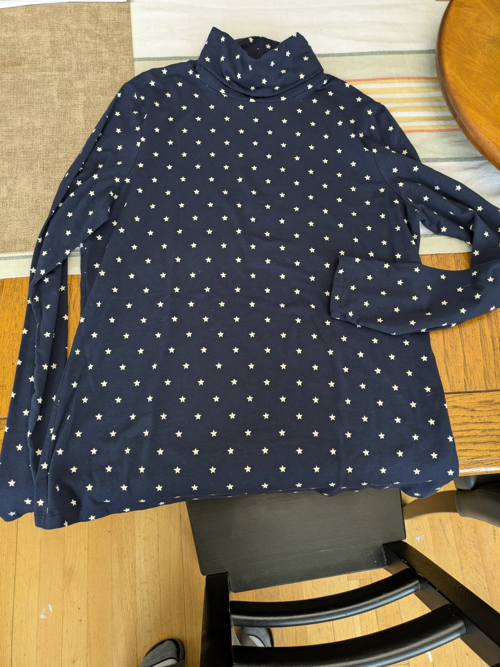 Lands' End Navy Star Print Turtleneck Top